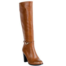 botas de tacón alto de cuero con cremallera estilo popular de la PU marrón para mujeres